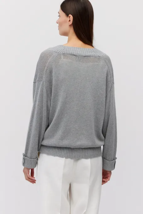 Graue Leinenstrickjacke