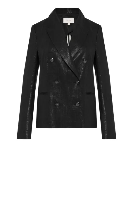 Schwarzer lockerer Leinenblazer