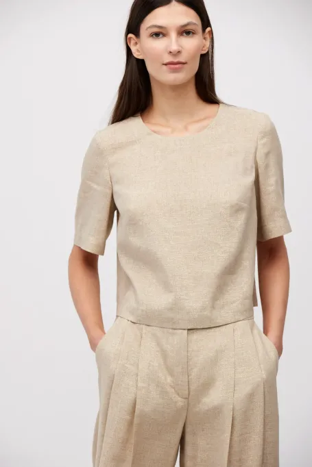Beige Leinenbluse