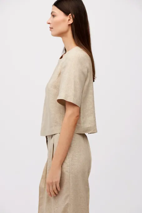 Beige Leinenbluse