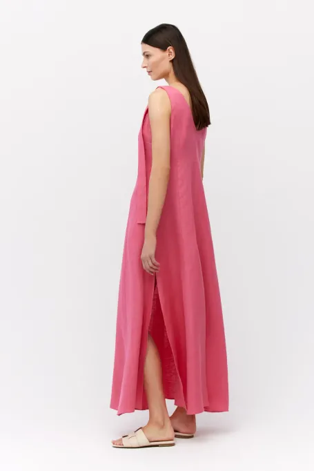 Langes rosa Leinenkleid mit Trägern