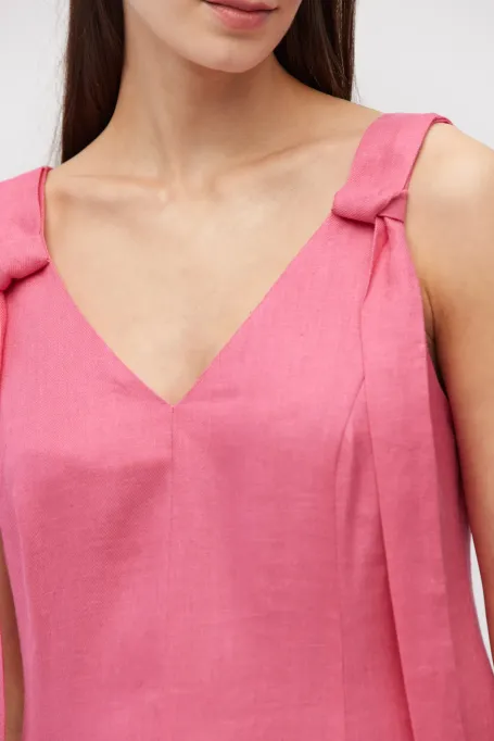 Langes rosa Leinenkleid mit Trägern