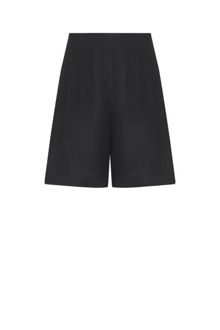 Schwarze Leinen-Shorts mit Taschen