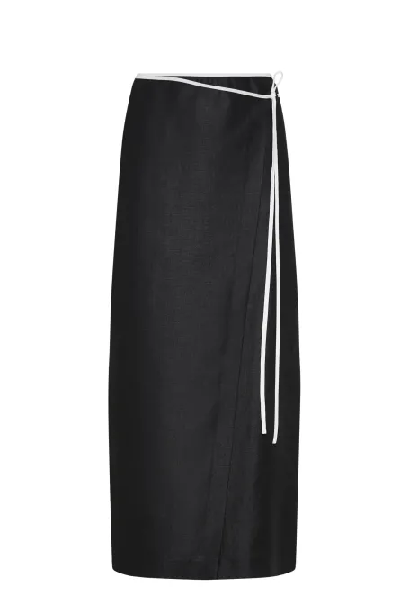 Schwarzer Leinenrock mit Bindung