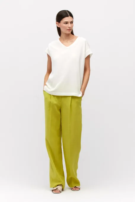 Weite Limettenfarbene Leinenhose