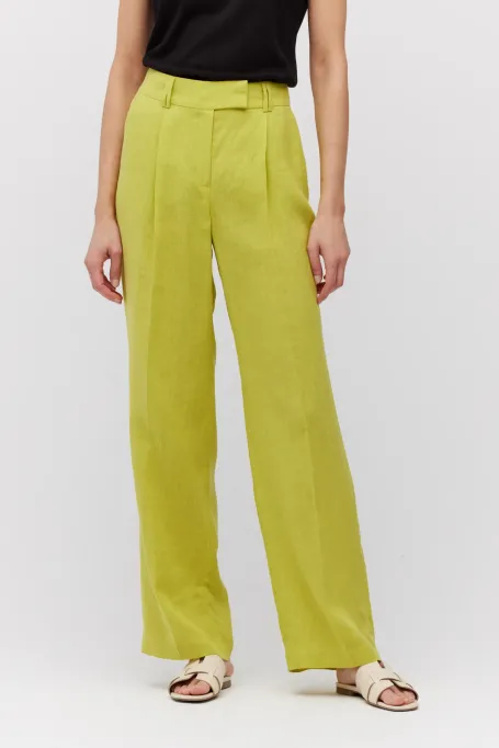 Weite Limettenfarbene Leinenhose
