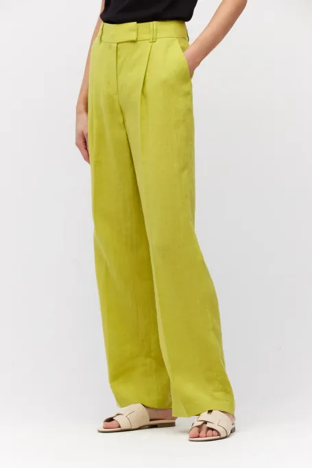 Weite Limettenfarbene Leinenhose