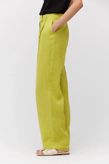 Weite Limettenfarbene Leinenhose