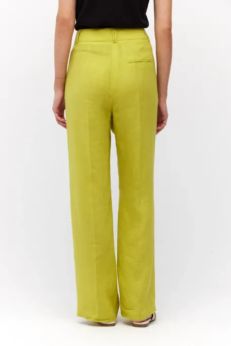 Weite Limettenfarbene Leinenhose