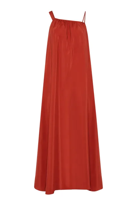 Locker sitzendes trapezförmiges Kleid aus Seide orange