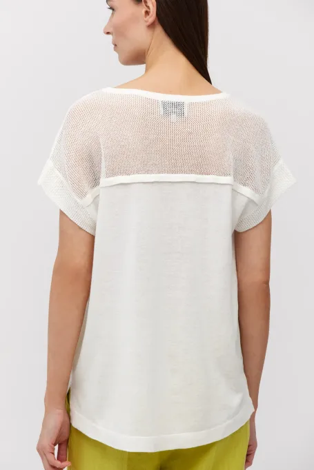 Weiße Strickbluse mit Seide