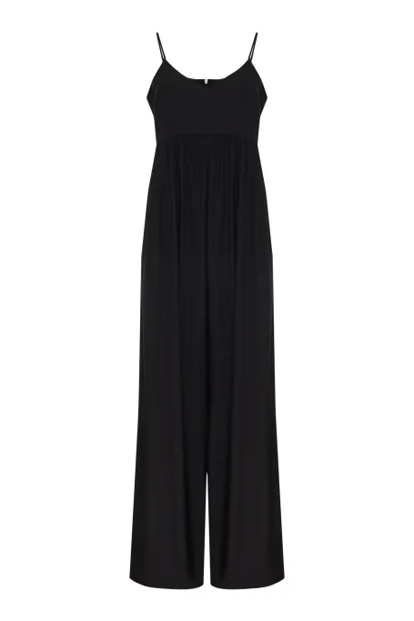 Schwarzer Seiden-Overall mit Trägern