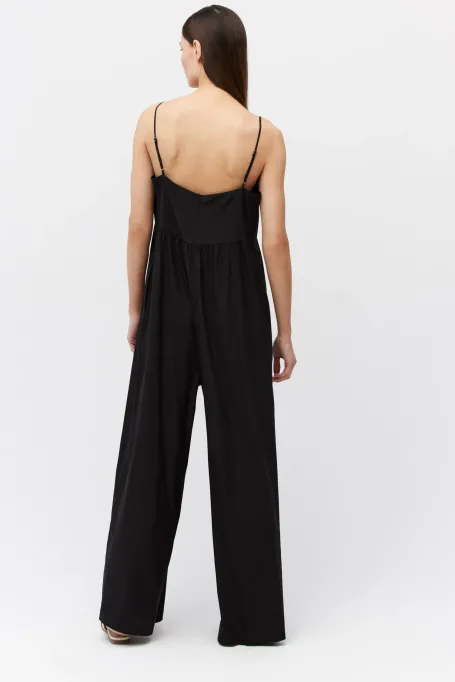 Schwarzer Seiden-Overall mit Trägern