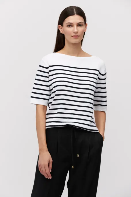 Gestreifte Bluse mit Seide weiß