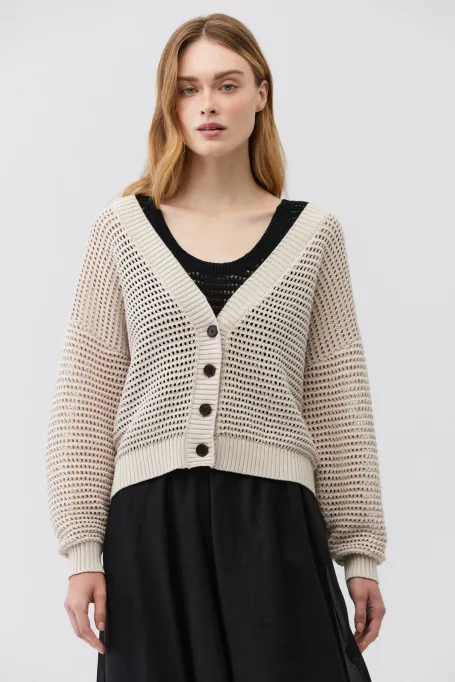 Beiger Leinen-Cardigan beige