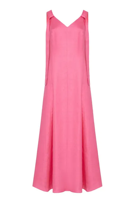 Langes rosa Leinenkleid mit Trägern