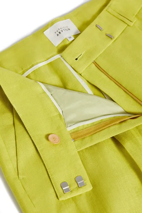 Weite Limettenfarbene Leinenhose