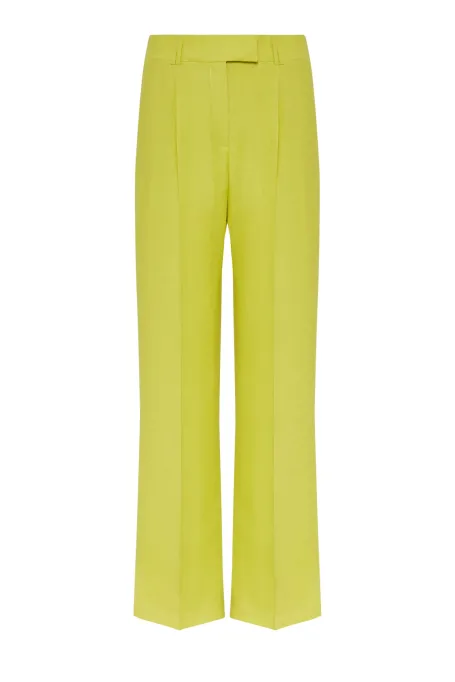 Weite Limettenfarbene Leinenhose