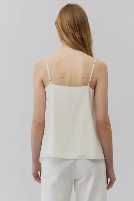 Beiges Seidentop mit quadratischem Ausschnitt beige