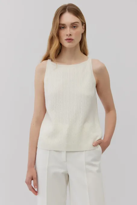 Weißes Top mit Neckholder aus Merinowolle