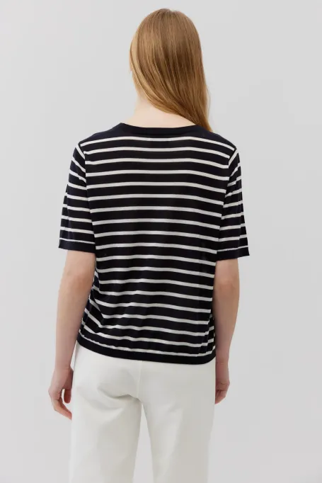 T-Shirt in Weiß und Marineblau gestreift aus Lyocell und Kaschmir marine