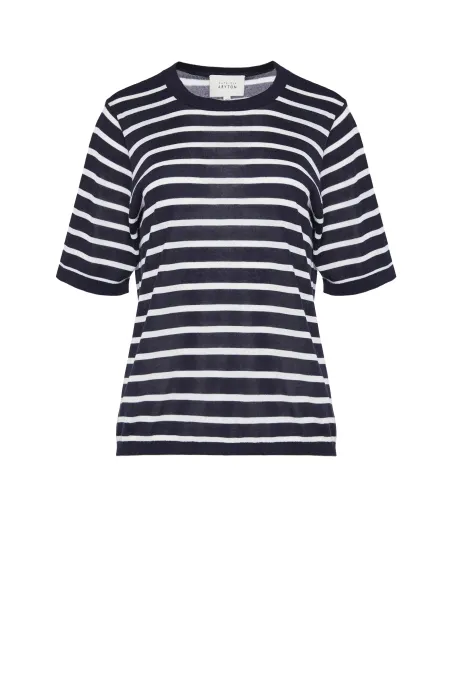 T-Shirt in Weiß und Marineblau gestreift aus Lyocell und Kaschmir marine