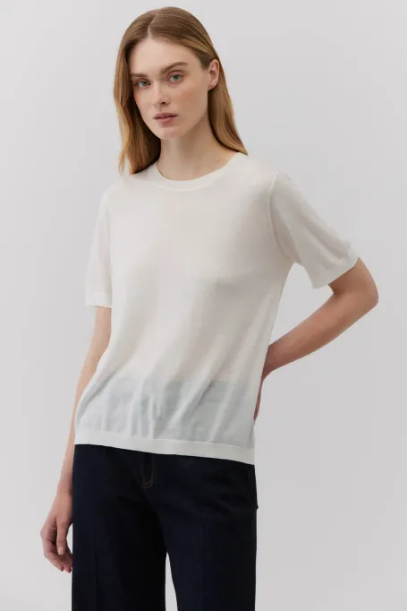 Weißes T-Shirt aus Merinowolle weiß