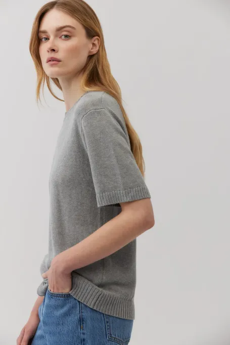 Graues T-Shirt aus Leinen und Baumwolle