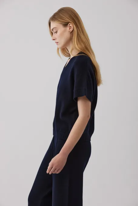 Merinowollbluse mit V-Ausschnitt marine