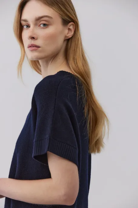 Merinowollbluse mit V-Ausschnitt marine