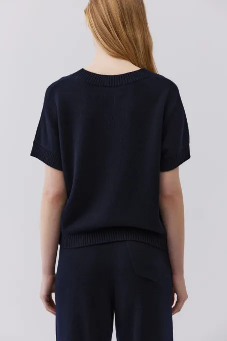 Merinowollbluse mit V-Ausschnitt marine