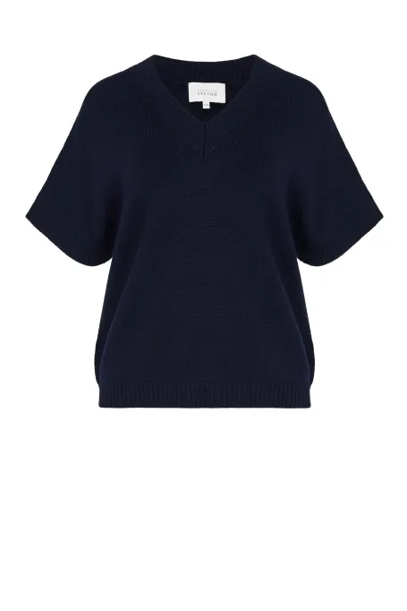 Merinowollbluse mit V-Ausschnitt marine