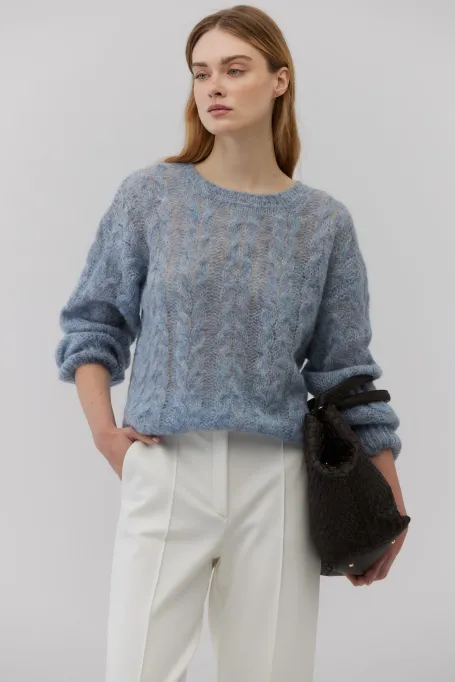 Hellblauer Pullover mit Alpakawolle marine