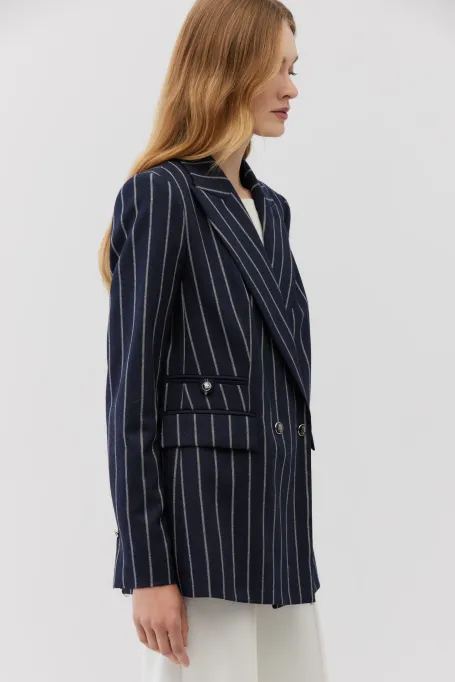 Dunkelblaue gestreifte Jacke mit Kaschmiranteil marine