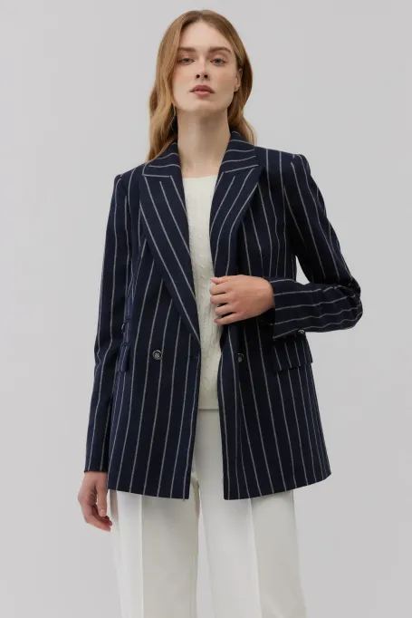 Dunkelblaue gestreifte Jacke mit Kaschmiranteil marine