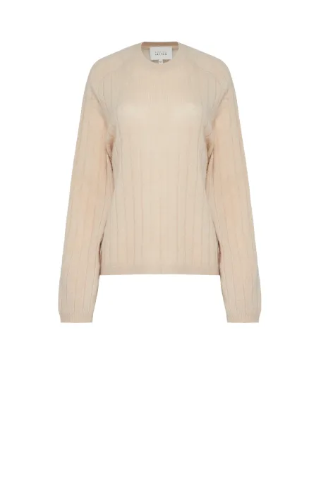 Beige Kaschmirbluse mit Streifen