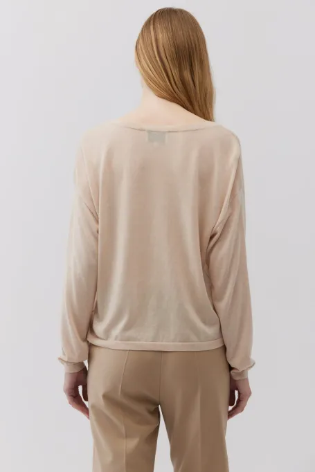 Beige Kaschmirbluse mit V-Ausschnitt