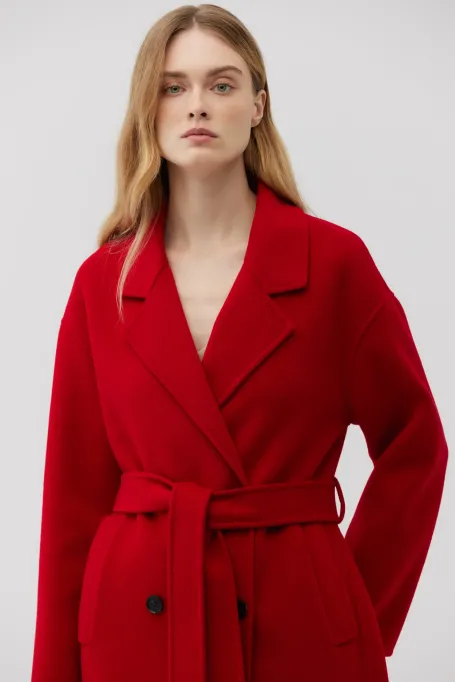 Roter doppelseitiger Doppelreiher-Mantel mit Seide