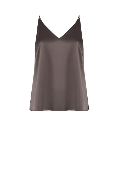 Braunes Seidentop mit V-Ausschnitt braun