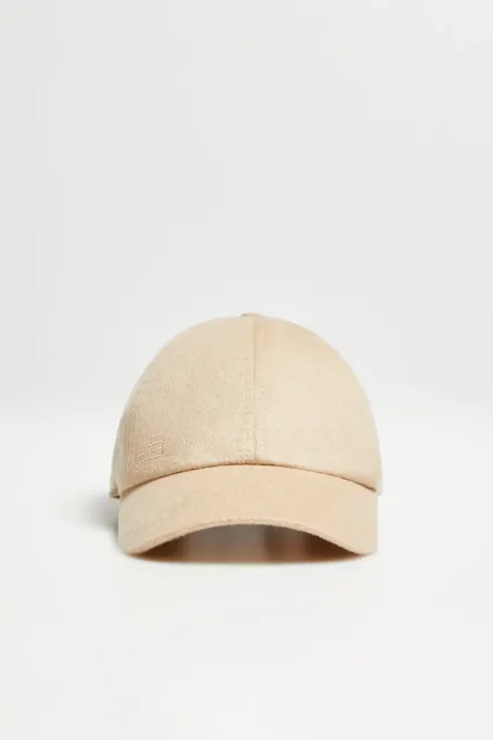 Beige Kappe mit Schirm aus Kamelwolle