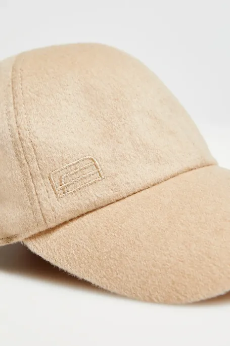 Beige Kappe mit Schirm aus Kamelwolle