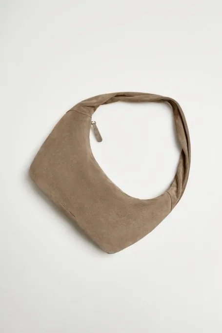 Beige Handtasche aus echtem Wildleder