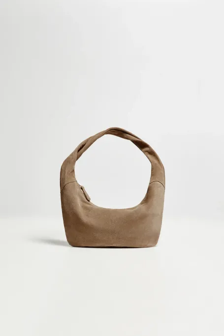 Beige Handtasche aus echtem Wildleder