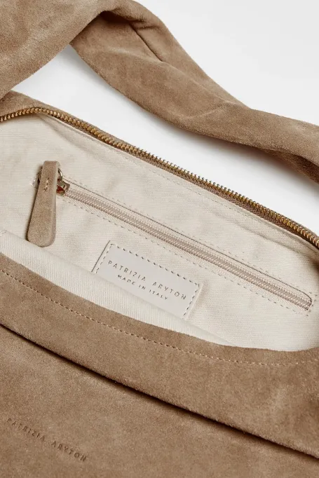 Beige Handtasche aus echtem Wildleder