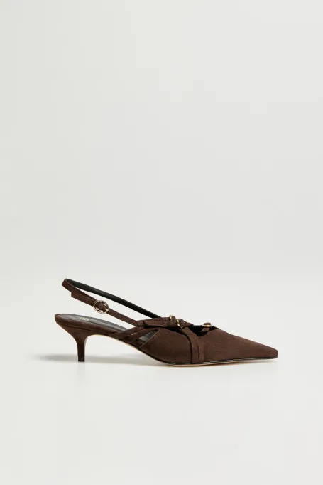 Schokoladenbraune Slingback-Schuhe aus Wildleder