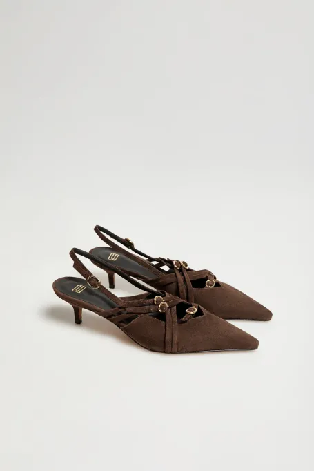 Schokoladenbraune Slingback-Schuhe aus Wildleder