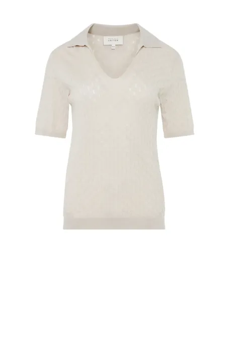 Beige Polobluse aus Merinowolle