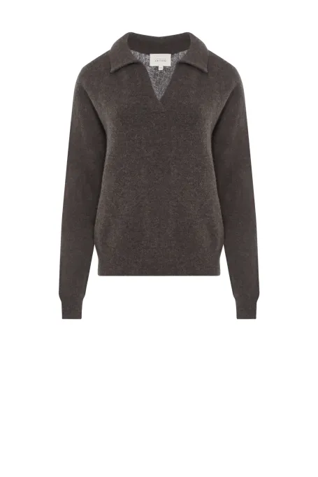 Brauner Polo-Pullover mit Alpakawolle