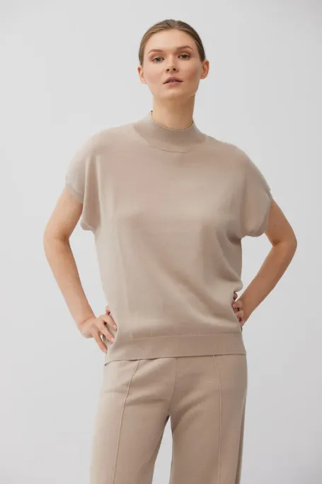 Beige Bluse aus gekämmter Merinowolle