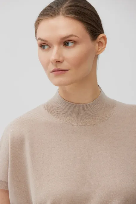 Beige Bluse aus gekämmter Merinowolle